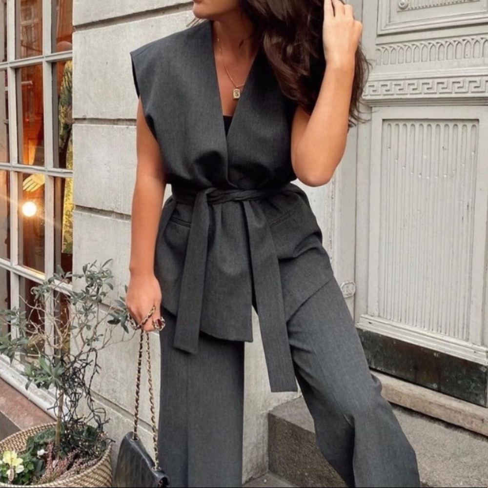 Zara Waistcoat Vest with Belt - Picture 2 of 15